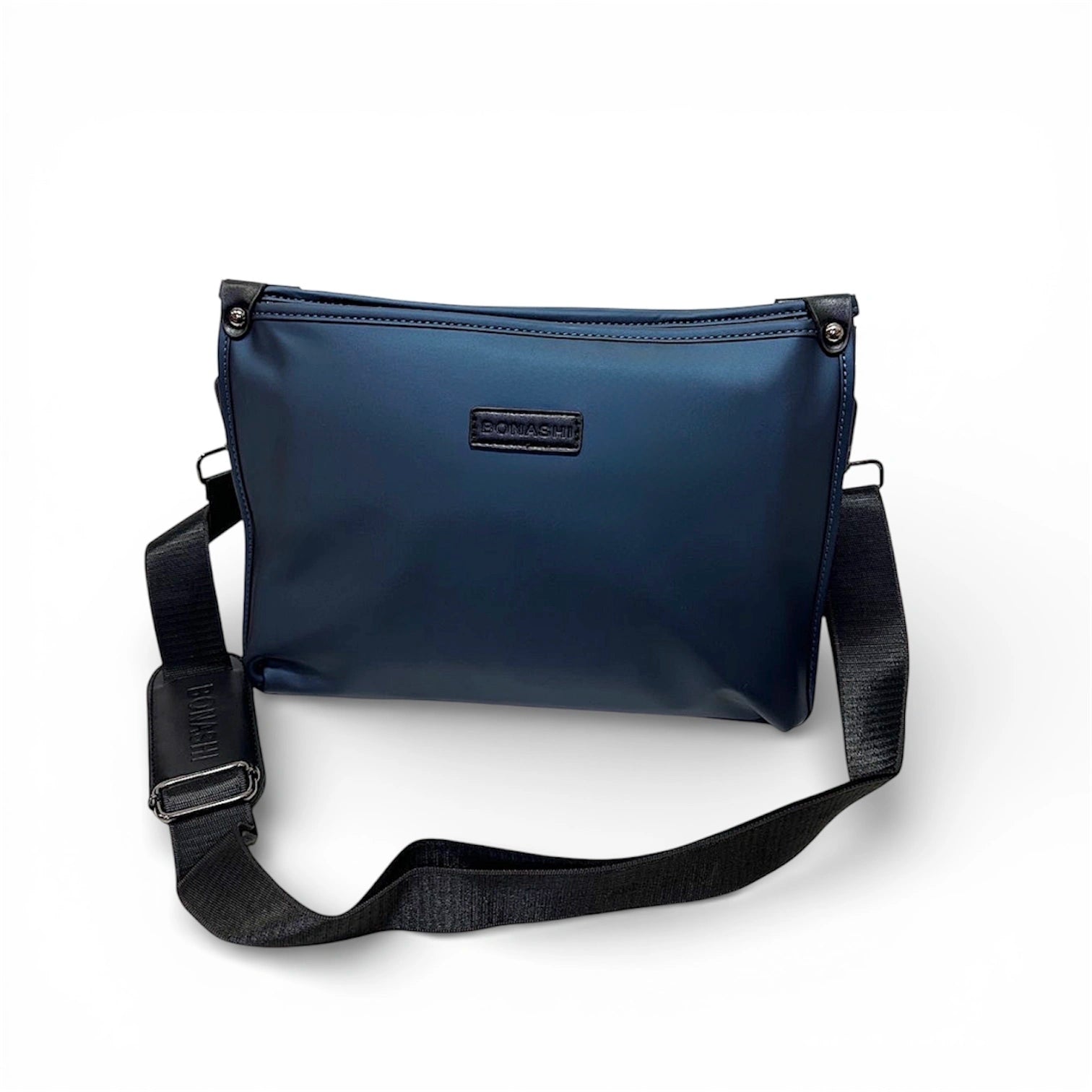 Cartera azul de oficina o universidad con diseño minimalista liso y correa ajustable