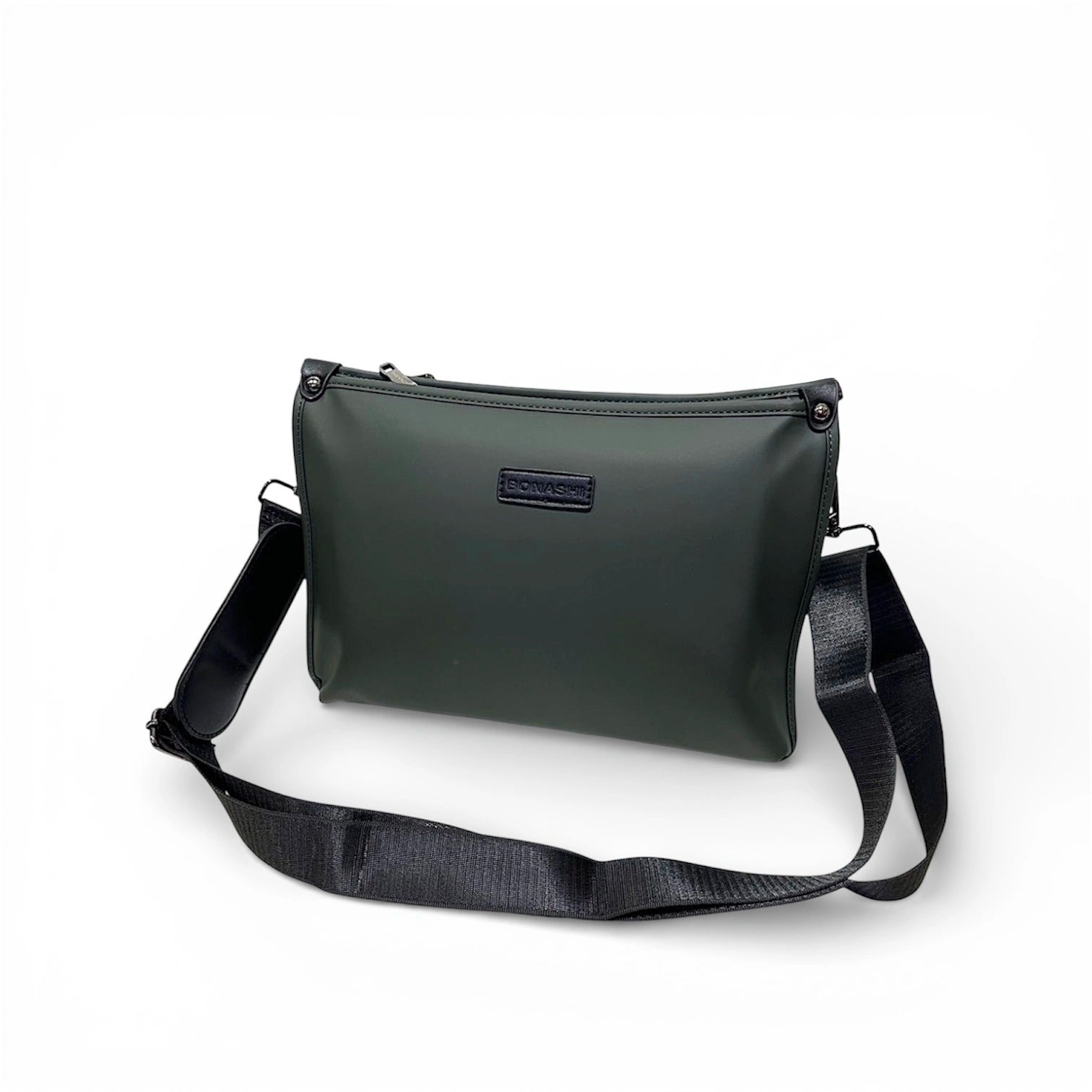 Cartera verde de oficina o universidad con diseño minimalista liso y correa ajustable