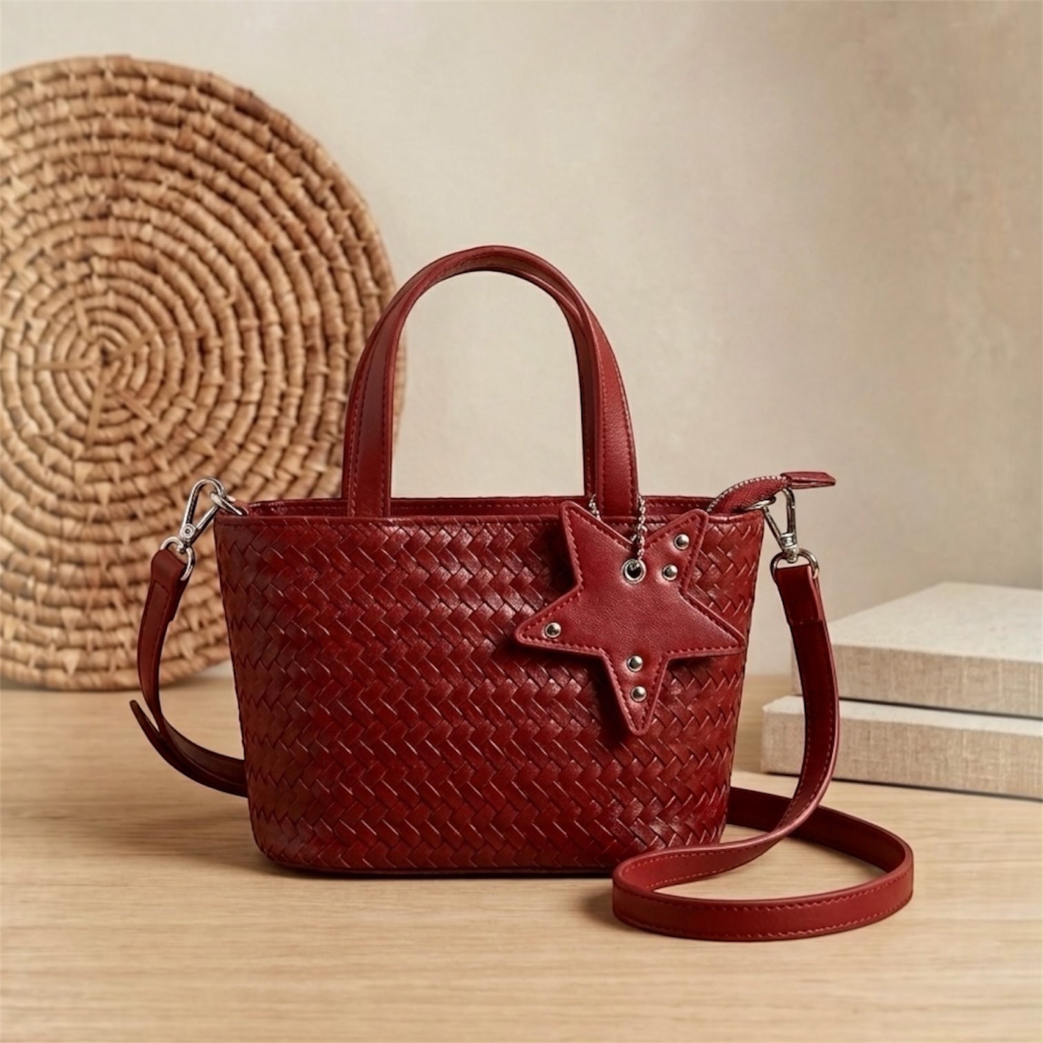 CARTERA TOTE MINI TRENZADA CON COLGANTE